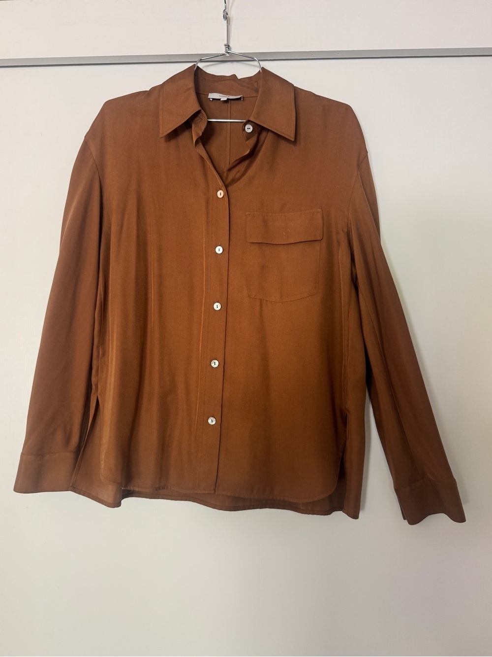Vince Rust Brown Long Sleeve Button-Front Silk/ Rayon Blouse Small